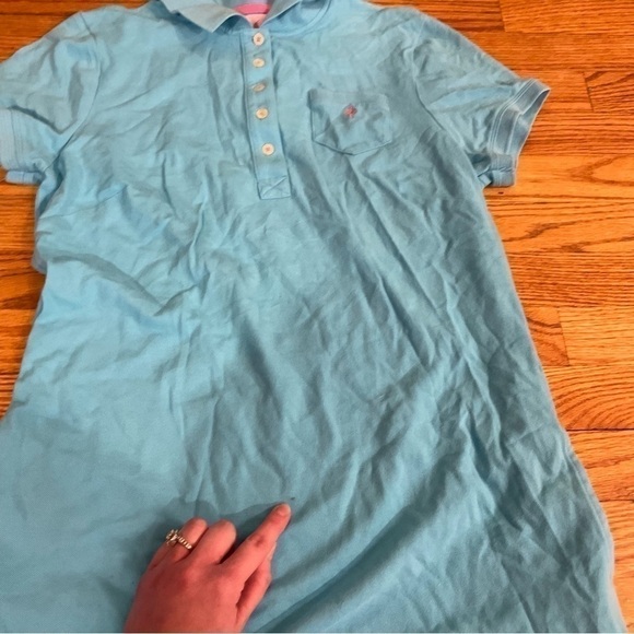 LILLY PULITZER Turquoise Blue Collared Short Sleeve Cotton Polo Shirt Dress M - Picture 16 of 16
